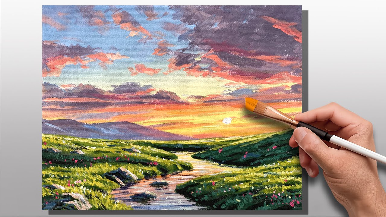 How to Paint Sunset River Glow | Acrylic Painting