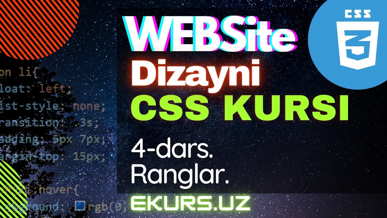 CSS, 4-dars, CSS-dagi Ranglar. Colors in CSS. Dasturlashni 0 dan o'rganish. Website yaratish.