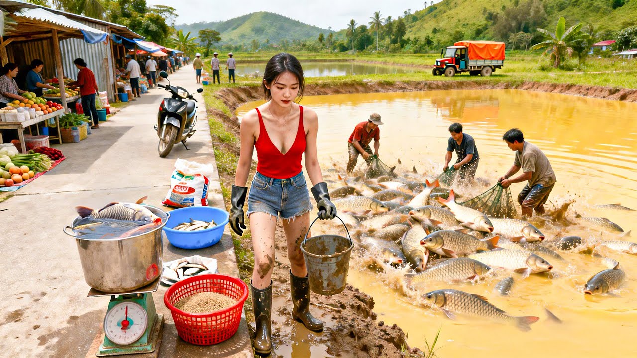 Buy 1000+ Tons Fish from Farmers Who Cast Nets to Catch Fish, Transport Many Fish Go to Market Sell