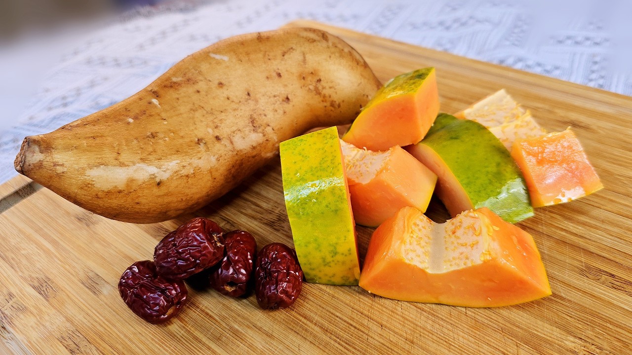 冬天滋潤湯水✨秋冬季節要潤肺養胃💯仲要保護氣管同心血管❗雪蓮果養生湯護肝解毒😋木瓜護膚素湯Green Papaya soup Recipe (Vegan) （196）