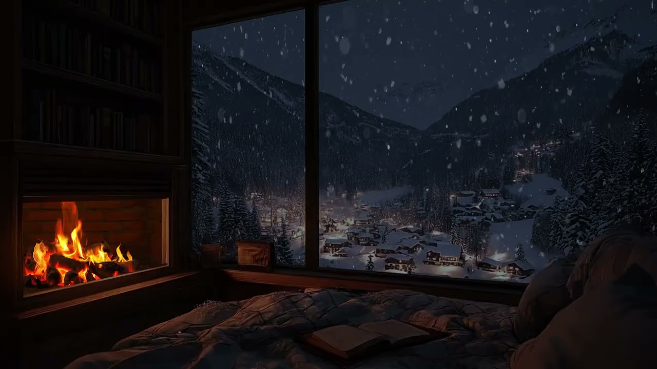 Peaceful Winter Cabin with Snow & Fireplace | Cozy Christmas Sounds for Deep Sleep
