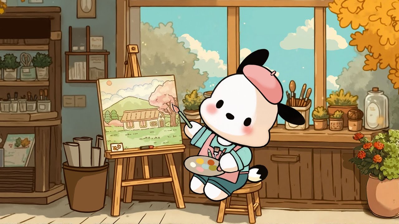 Paiting with Pochacco 🍂🎨 Soft Lofi Autumn for Study, Work and Creative