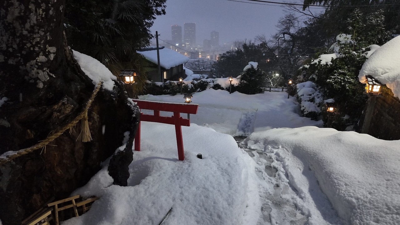 雪の福井 - Fukui Winter Twilight: Snowy Station & Sacred Shrine【4K Japan Walk】