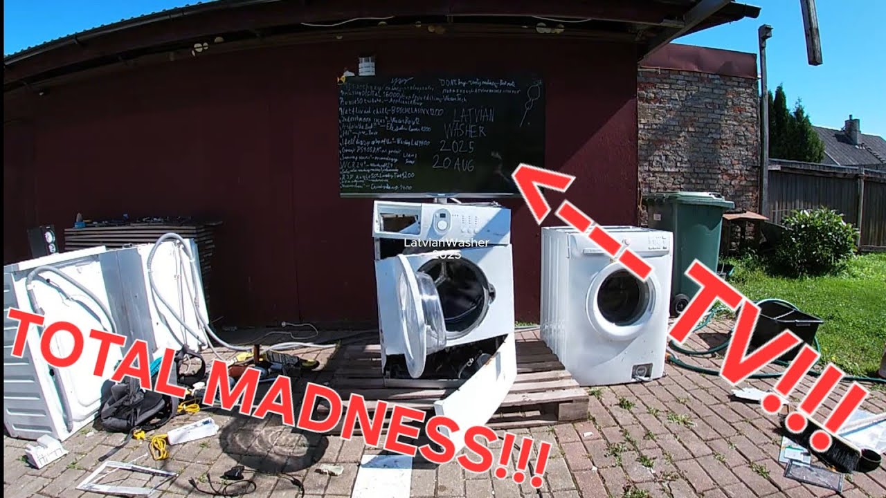 Samsung washing machine destruction, mounted to a pallet and tv on top!
