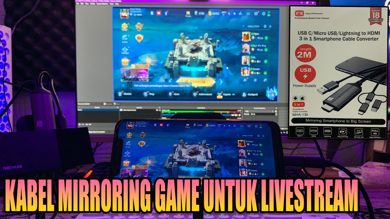 SOLUSI LIVESTREAMING GAME HANDPHONE TIDAK SUPPORT MHL NO DELAY DENGAN CONVERTOR PX  MHA - 130