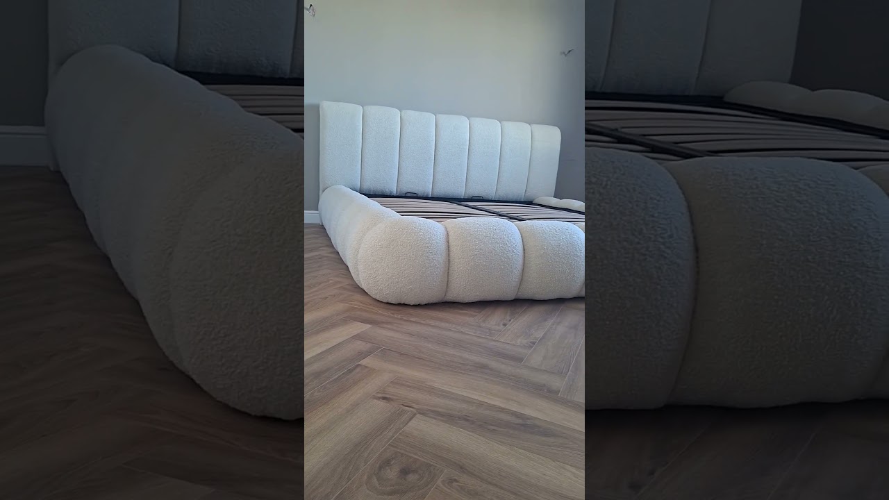 Bed boucle upholstery.Pat de dormitor tapițat cu material boucle!