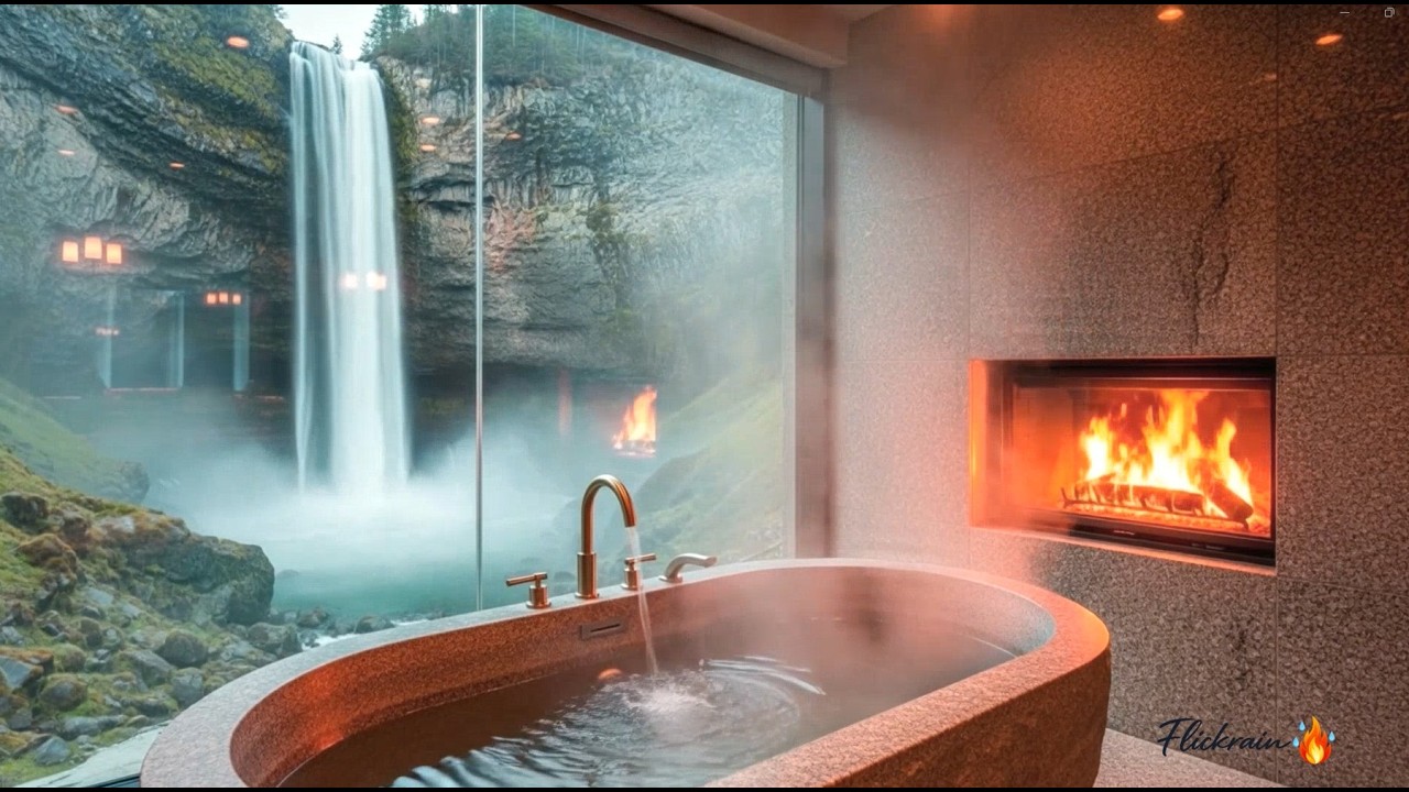 🌊 Luxury Waterfall Spa | 10 Hours of Deep Sleep Water Sounds & Cozy Fireplace