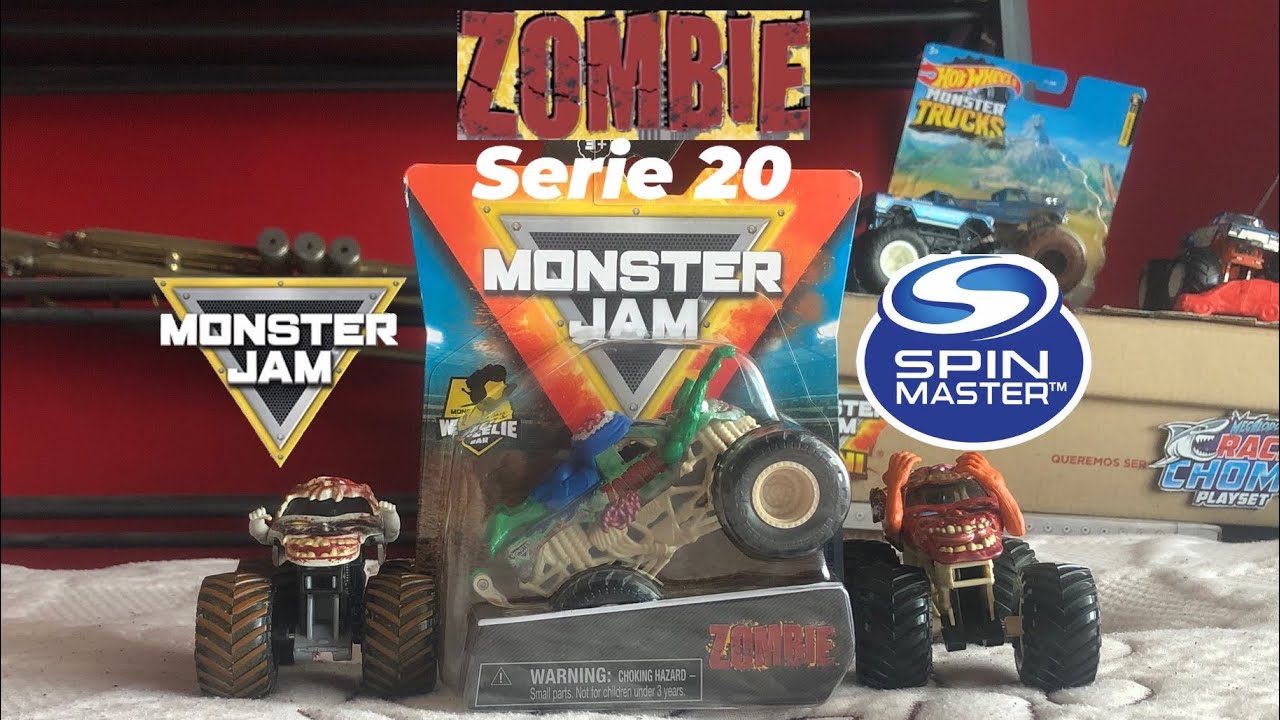 Monster jam: zombie (versión verde) de bone yard trucks serie 20, unboxing y review, de spin master