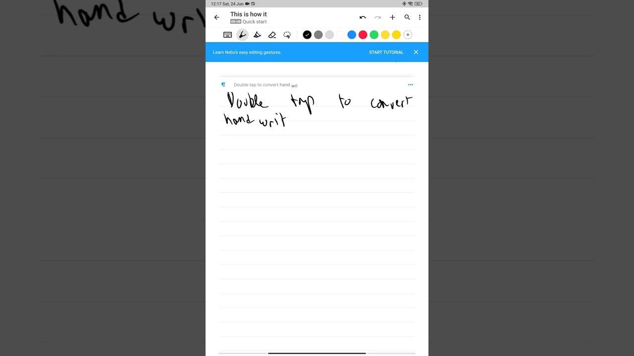 Nebo app gesture- double tap to convert handwriting to text