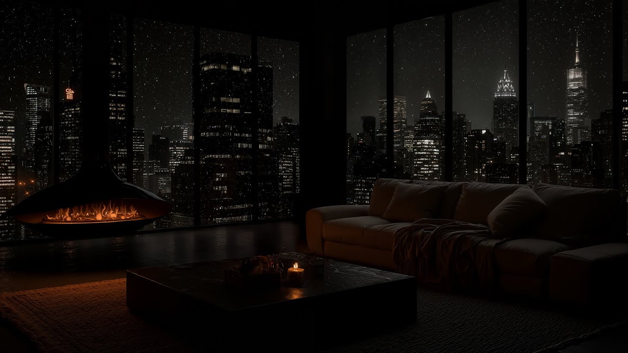 Spend The Night In An Exclusive Luxury Miami Apartment |  Blizzard, Wind Sounds and Fireplace  | 4K