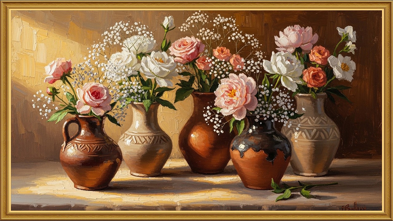 Elegant Floral Still Life Oil Painting | Silent Art Display TV | 7 Hours  | 5​​ Rotating Images