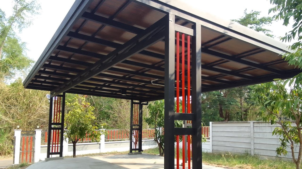 ทำโรงจอดรถอำนาจเจริญ โรงจอดรถ หลังคาซ่อนราง อำเภอชานุมาน เสร็จงานพร้อมส่งลูกค่า