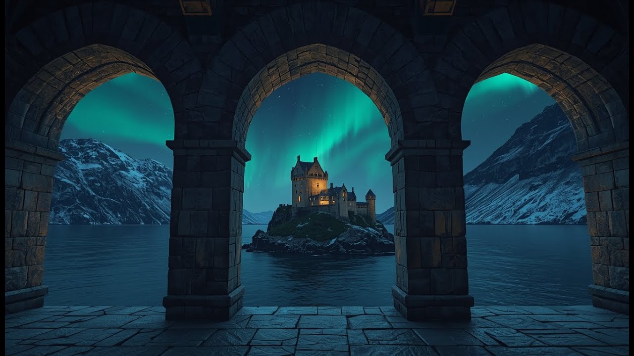 The Silent Window at Night | Aurora Castle Ambience for Deep Focus & Relaxation 🌌