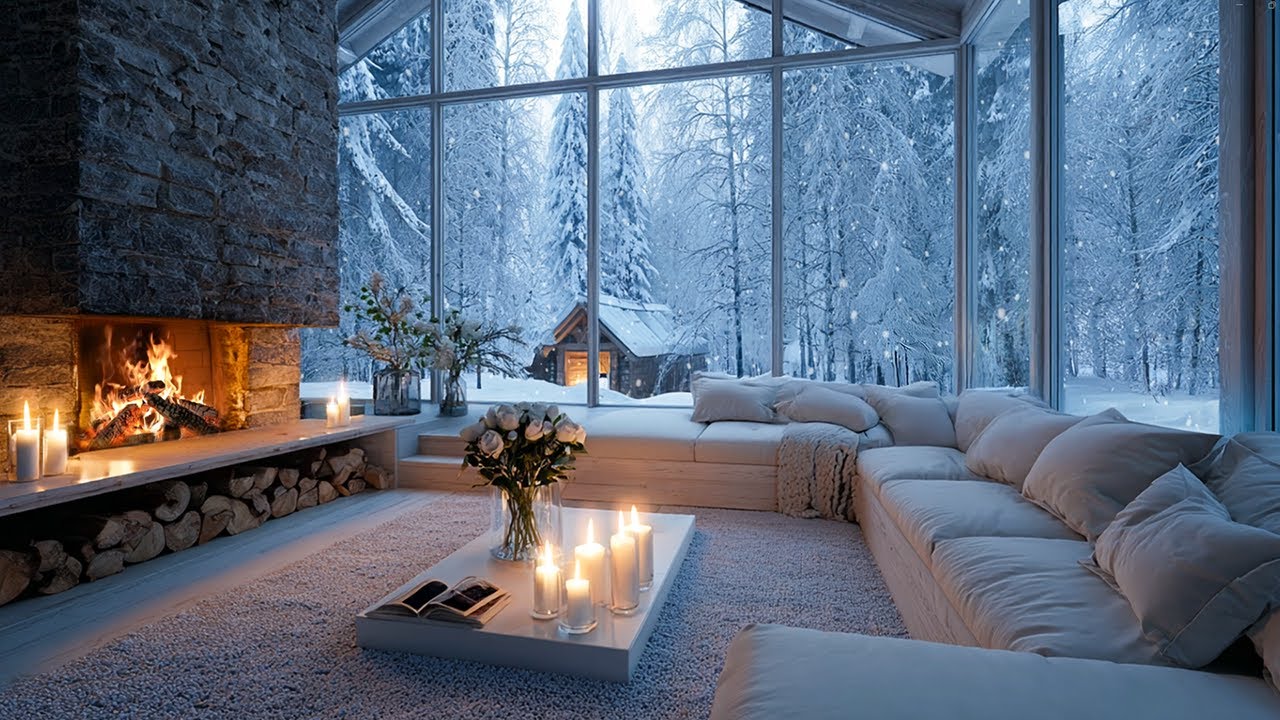 🎹Winter Piano in White Room | Snowy Window View & Fireplace for Study, Meditation, Calm & Relaxation