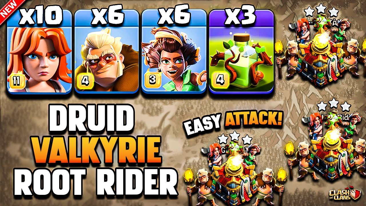 TH16 ROOT RIDER VALKYRIE Attack With DRUID & OVERGROWTH | Best TH16 Attack Strategy - Clash Of Clans