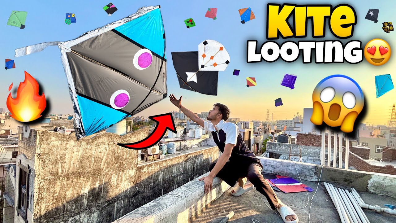 Kite looting aaj mene big patang loot li chhat pe😍🪁 kite looting on rooftop 