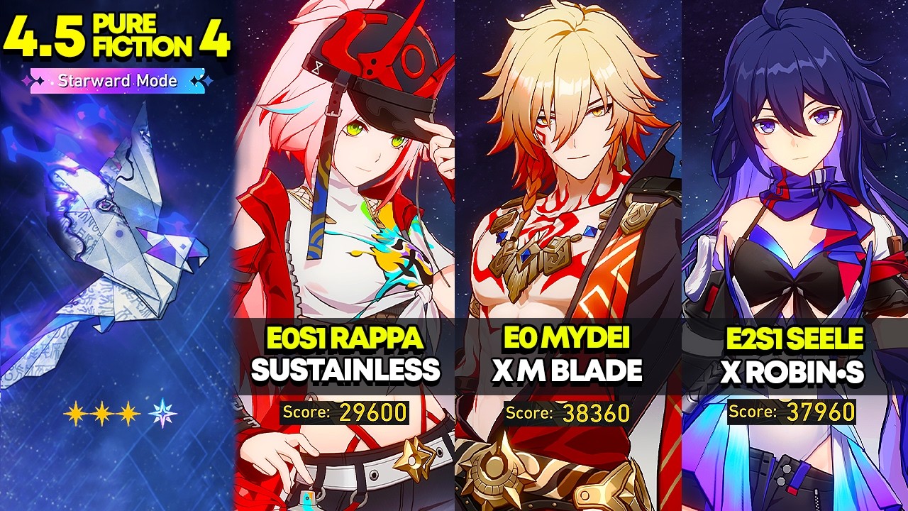 E0S1 Rappa, E0 Mydei, E2S1 Seele | Pure Fiction 4.5: Starward Mode | HSR 4.5