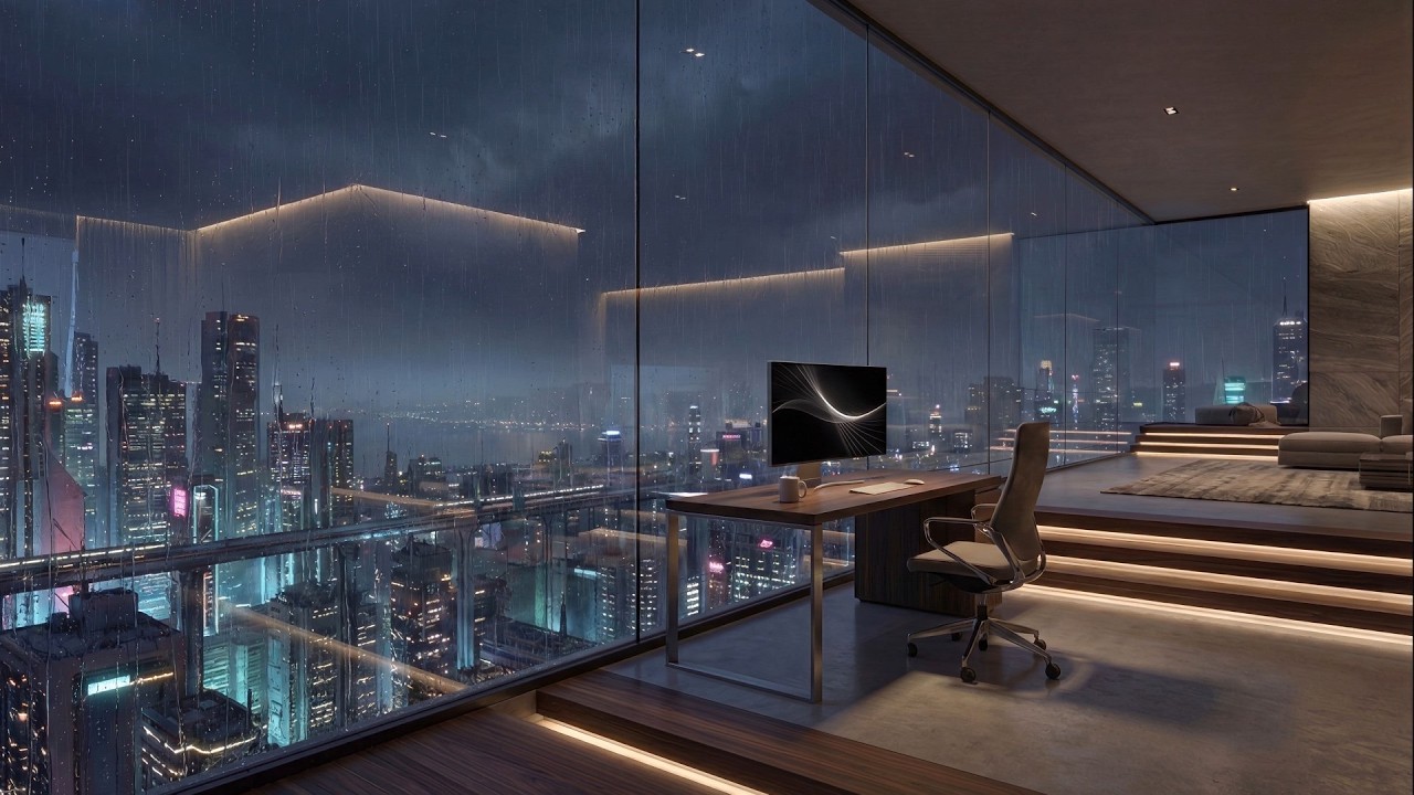rainy skyline penthouse — calm ambient focus music | Glowroom Radio