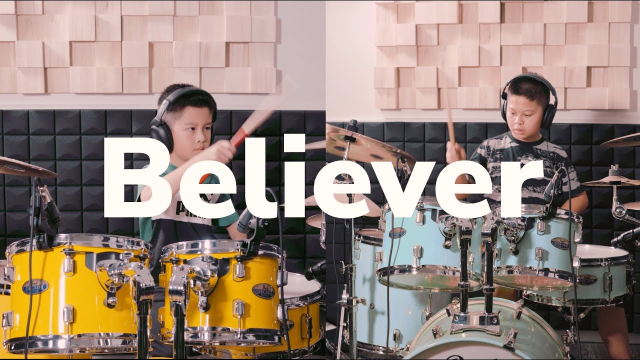 Brothers' drum battle!🥁 - Believer cover by Ethan & Lucas
