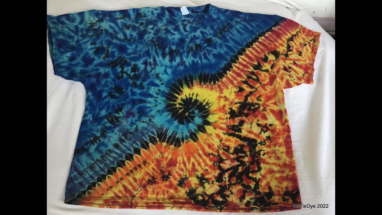 MrTieDye's DISCHARGED & Tie Dyed Fire & Ice Spiral Hook/Wave Tee with OWB