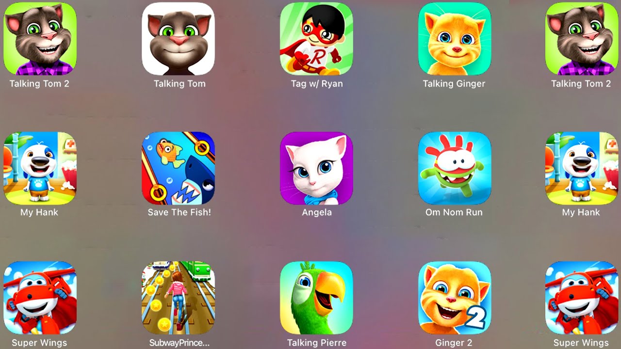 Talking Tom 2, Save the Fish, My Hank, Om Nom Run, Ginger 2, Subway Princes, Super Wings, Angela...