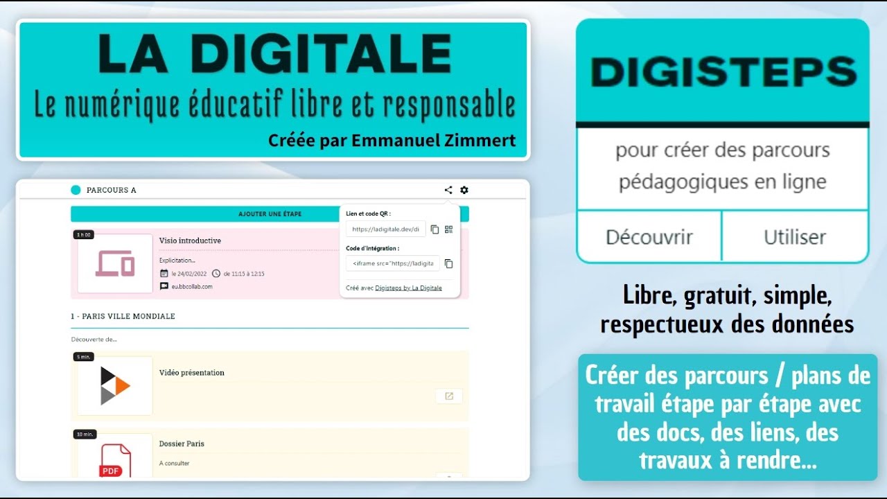 Tutoriel - Digisteps de Ladigitale (créer un parcours / plan de travail, façon 