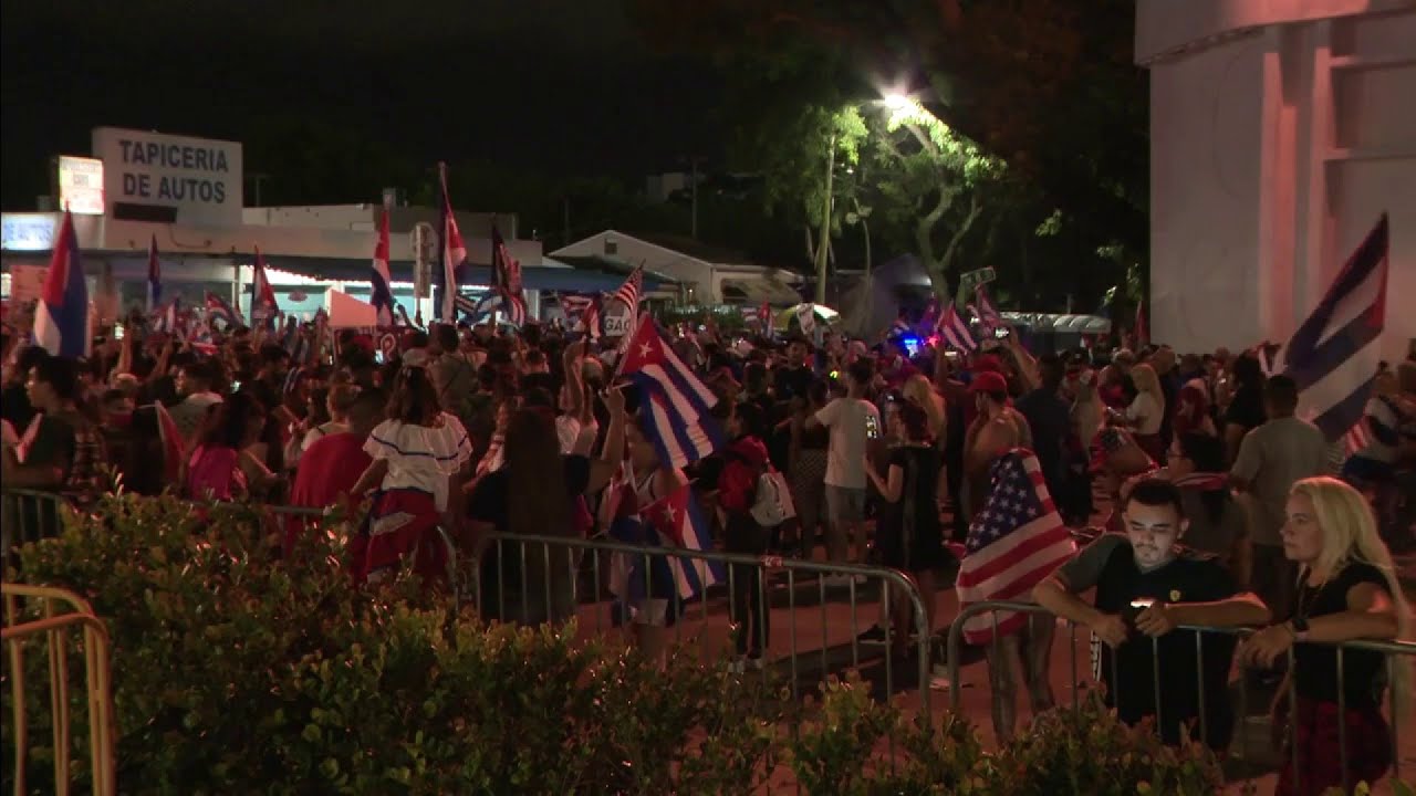 Hundreds of Miami's SOS Cuba protesters sing 'Patria y Vida' in Little Havana