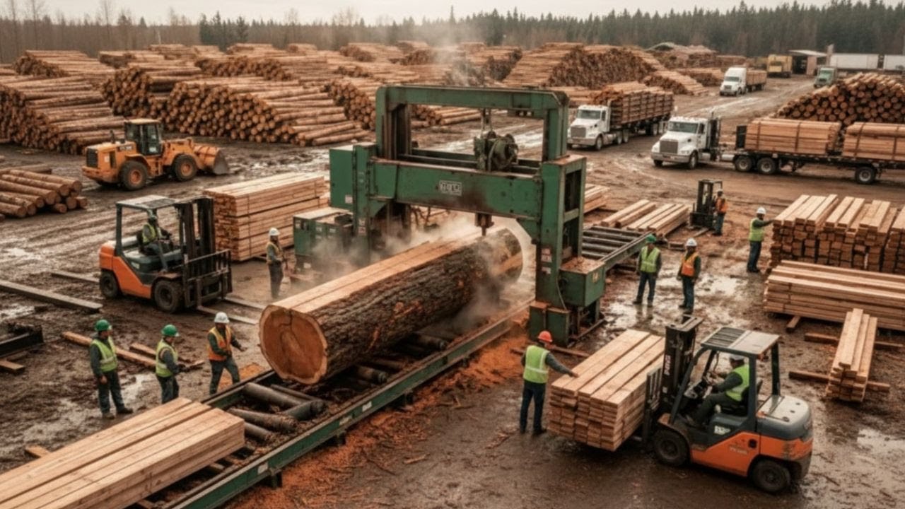 Exploring a High-Tech Timber Mill – Transforming Raw Logs into Premium Wood for High-End Furniture