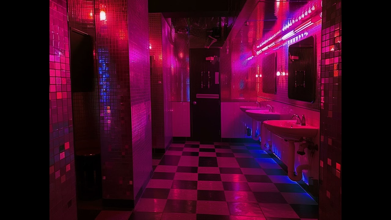 You are in a bathroom of a 10's club