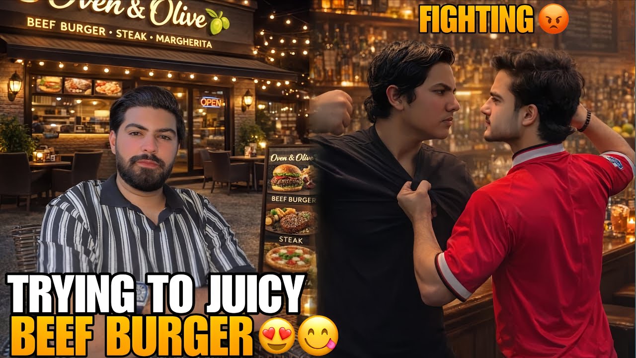 Adam aur Ali ki larai hogaye serious wali😡🙆🏻‍♂️|Oven and Olive ka beef burger 🍔 try kiya😋😍