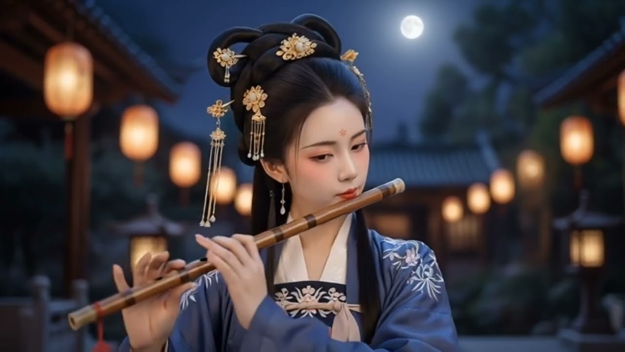 Peaceful Night Flute Music in a Traditional Courtyard
