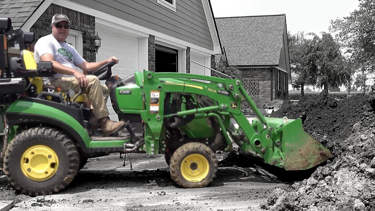 How To Drain With NO Slope! John Deere 1025R Tractor, Ventrac Power Rake