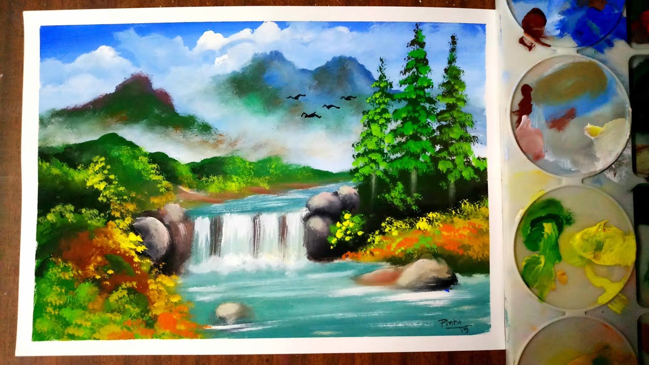 How to paint Misty mountains | Poster colour painting
