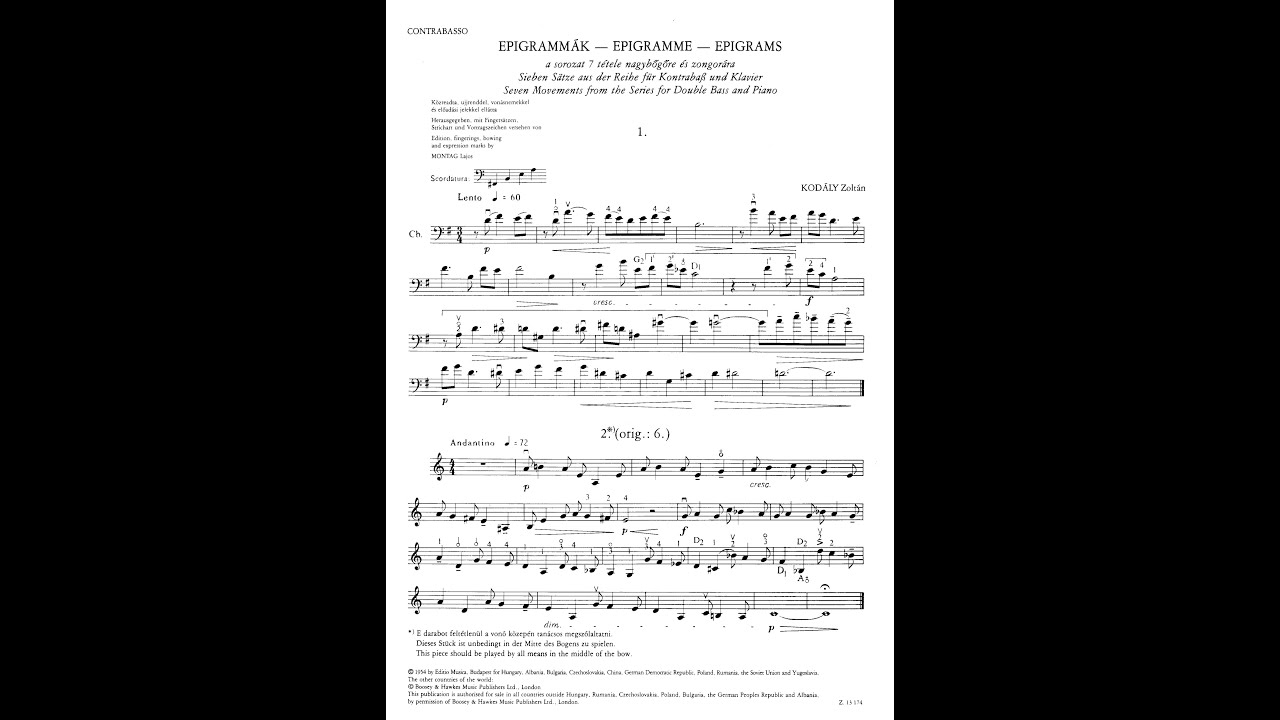 Zoltán Kodály – 7 Epigramme (Kontrabaß & Klavier)