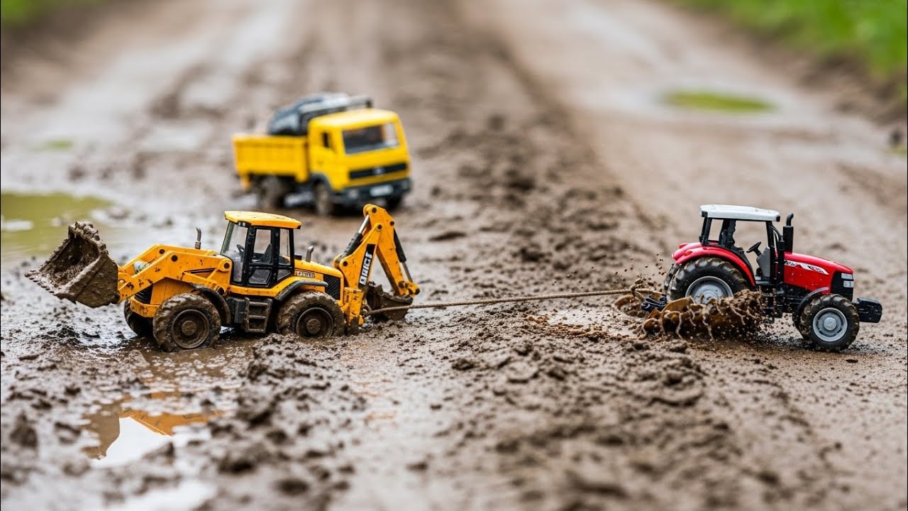 Mini Construction Vehicles Stuck in Mud! JCB & Tractor Rescue 🚜 | Kids Mini Toys Video 