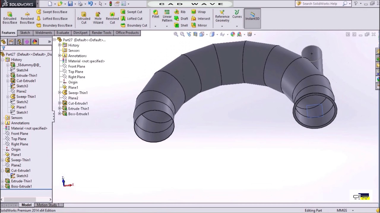 SOLID WORKS TUTORIAL||SEMI ROUND DUCT LINE||3D