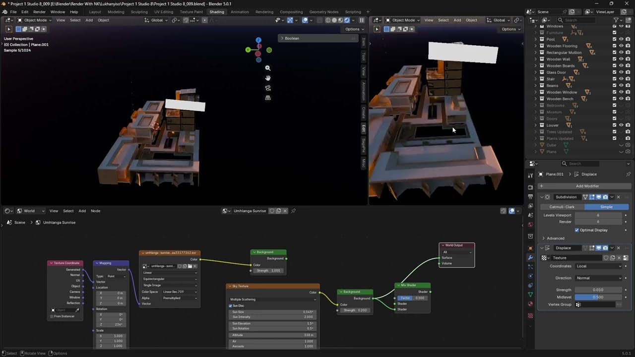 Blender 5.0.1 ArchViz – Scene Update, Lighting & Greenery Improvements