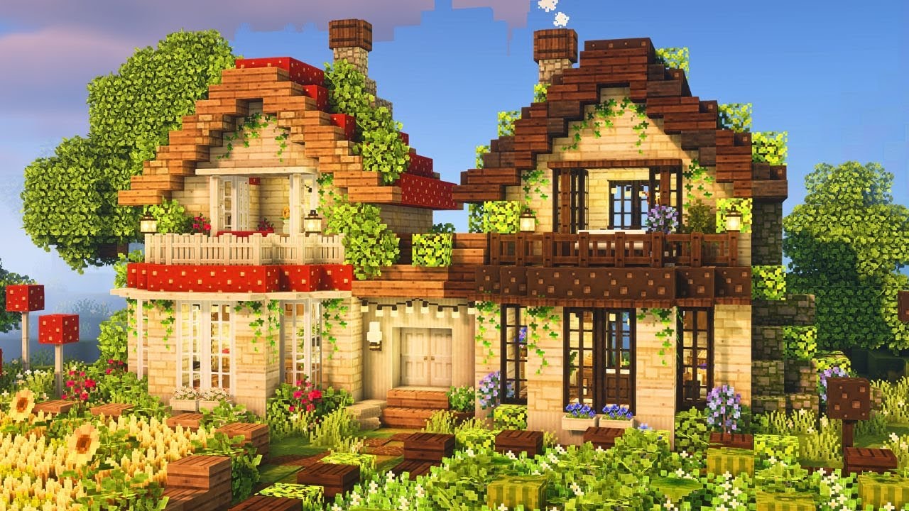 Minecraft ❤️ Two Player Mushroom House Tutorial | Mizuno's 16 Craft Resource Pack