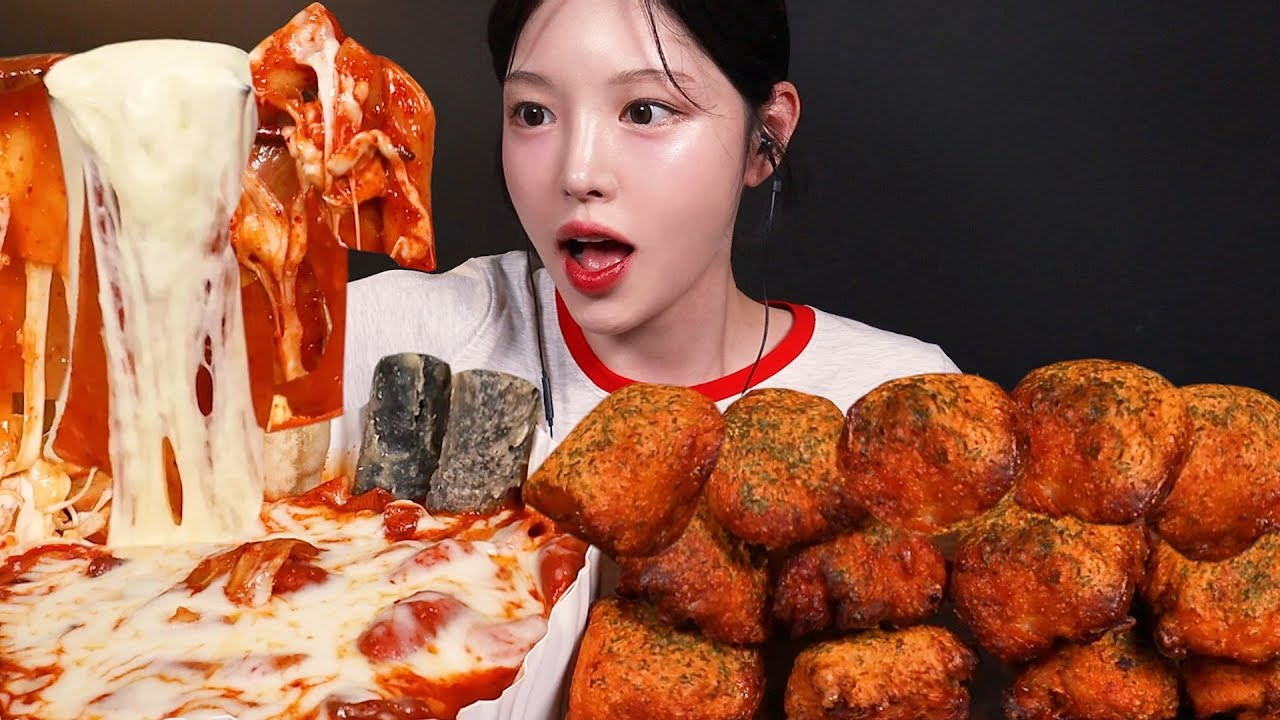 SUB)겉바속촉 고추바사삭 순살에 엽떡 신메뉴 저당 떡볶이 먹방! 치즈추가는 필수✨굽네치킨 꿀조합 Tteokbokki & Chicken Mukbang Asmr