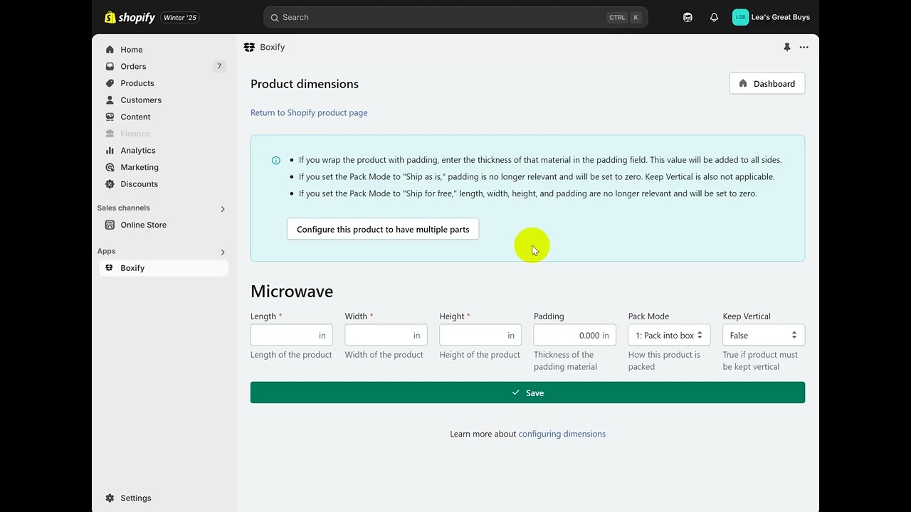 Boxify Tutorial on Product Dimensions