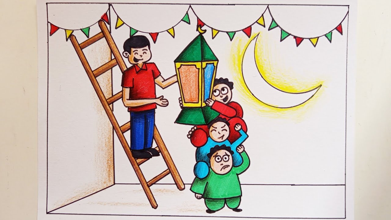 رسم سهل عن شهر رمضان 2026خطوة بخطوة|رسم هلال رمضان 2026| رسومات رمضان كريم| easy draw ramadan kaream