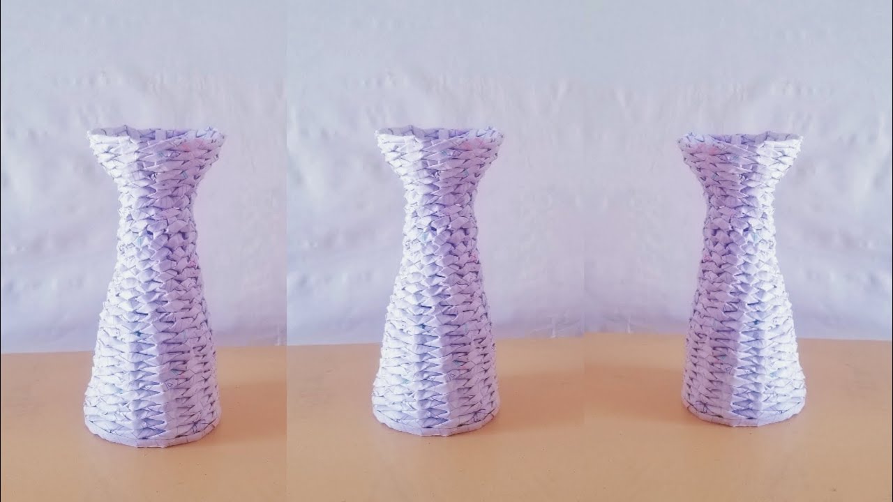 Weaving newspapers flower vase easy||DIY newspapers flower vase||
