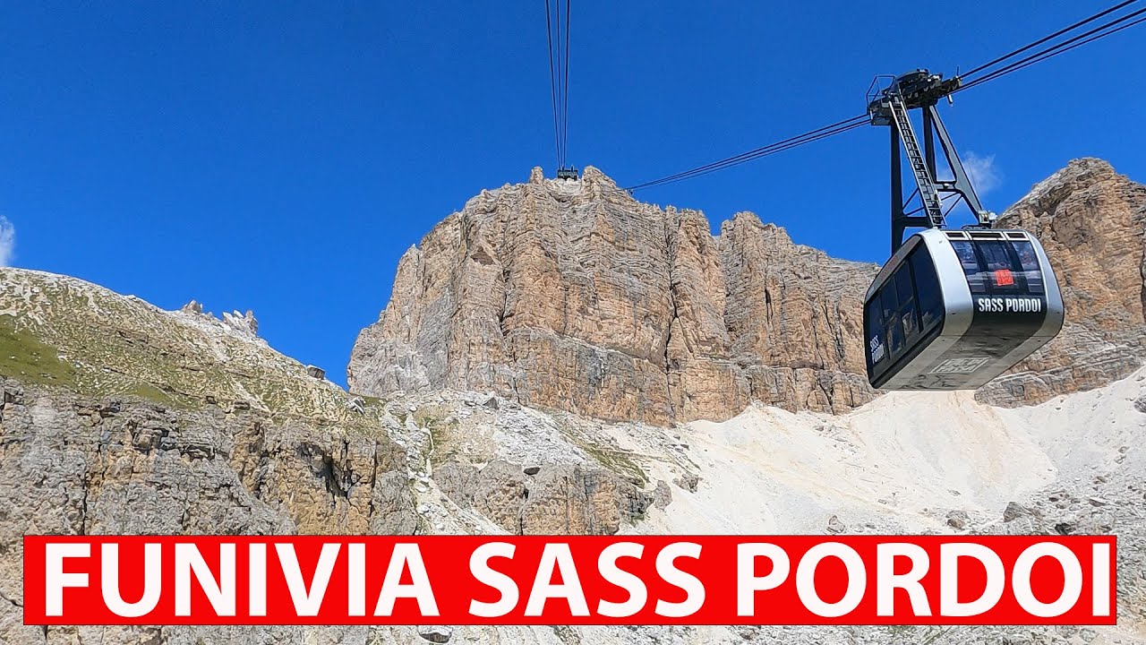 SASS PORDOI SALITA IN FUNIVIA - 2950 MT - SALITA COMPLETA. DURATA VIAGGIO 3 MIN 40 SECONDI