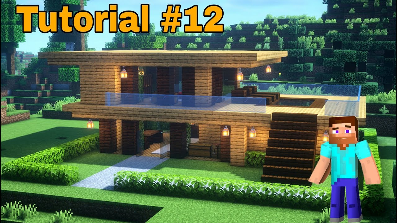 Minecraft House : Cool Modern Wooden House Tutorial (#12) In Hindi !