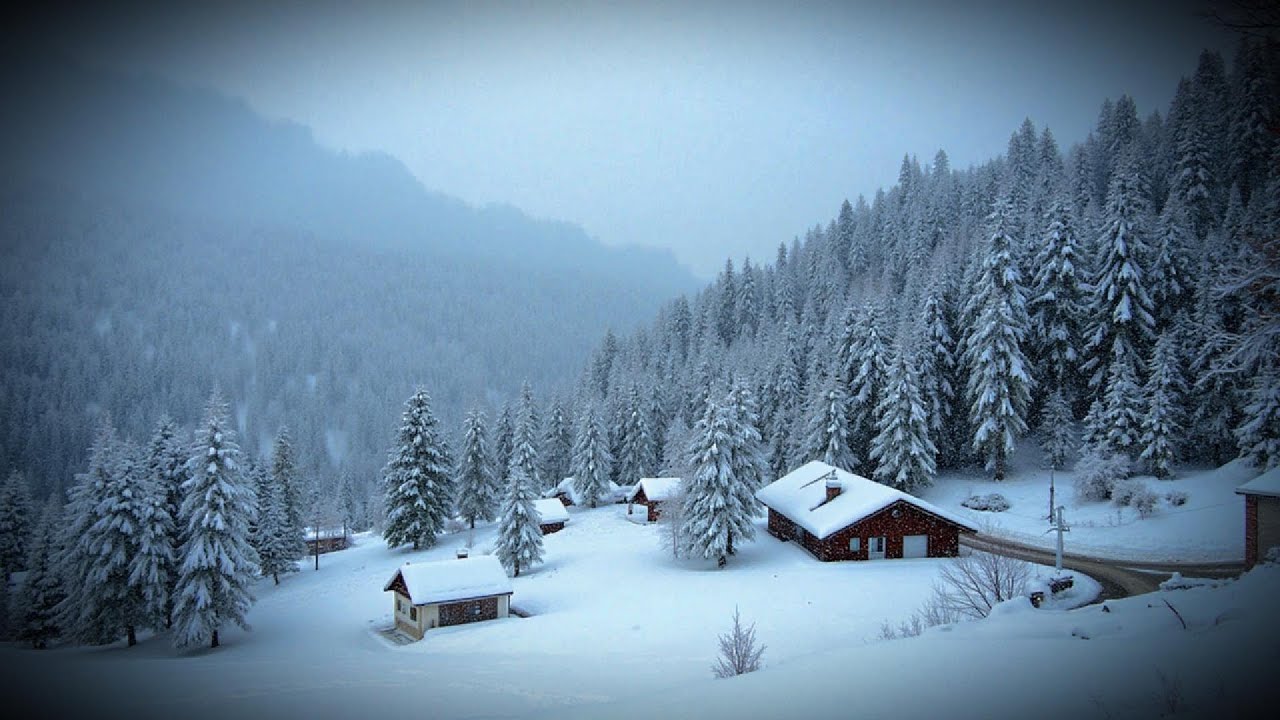 Winter Snowfall & Wind Sounds (8 Hours) | Cozy Mountain Village Ambience | No Talking