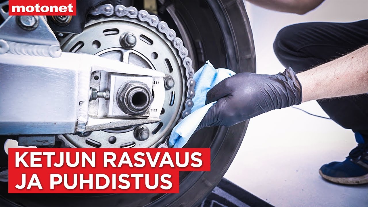 Moottoripy&ouml;r&auml;n ketjun rasvaus ja puhdistus