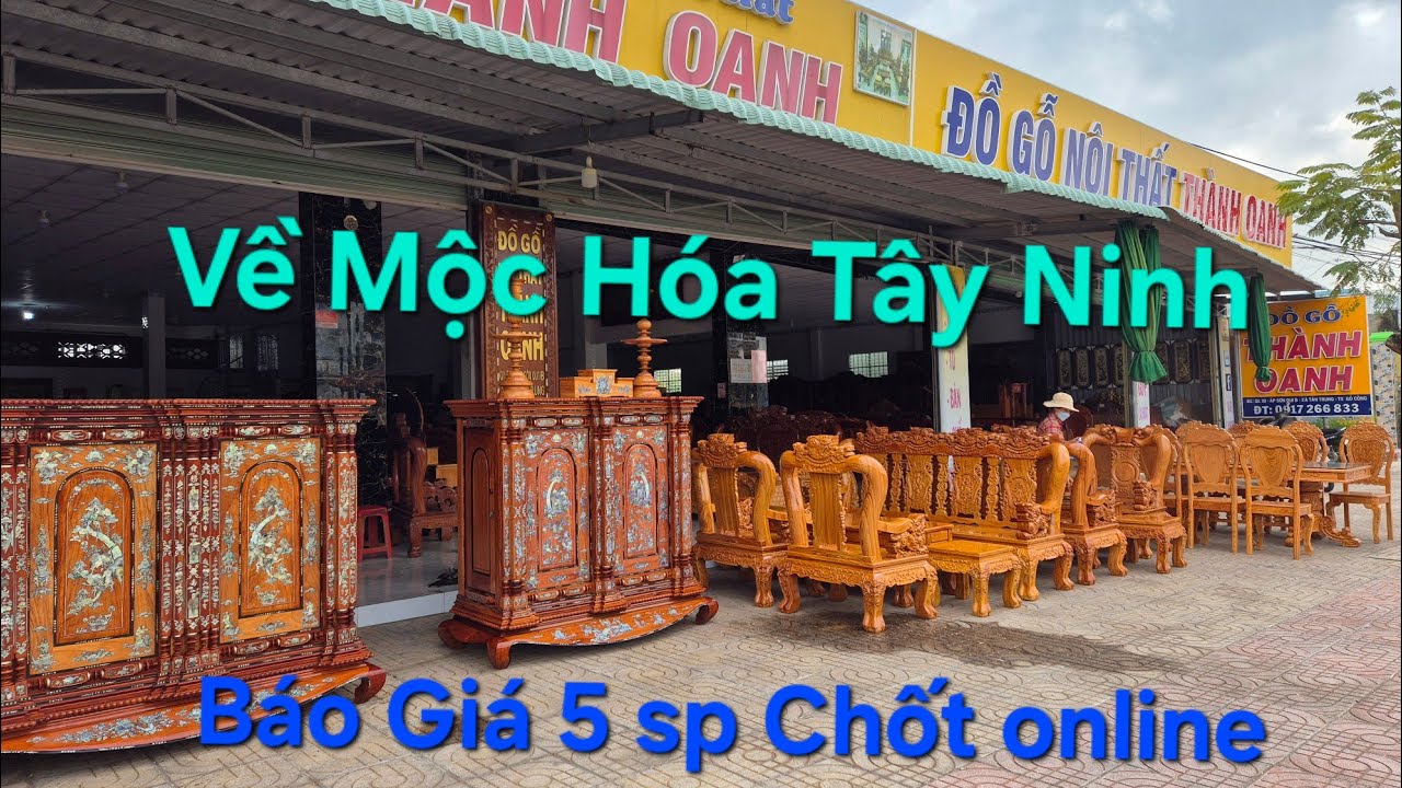 Báo giá 5 sp Bộ nghê đỉnh,bộ minh quốc đào cột 12 tay nghê,bộ bàn dài 8 ghế và 2 cây tủ thờ Gò Công