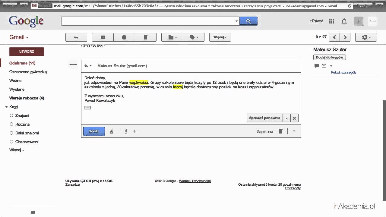 12. Gmail - odpowiedz i sprawdź pisownię
