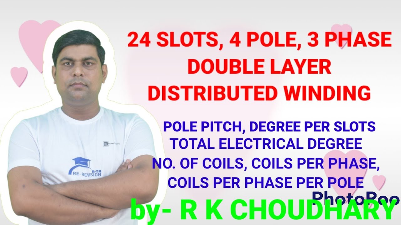 24 slots, 3 phase, 4 pole, double layer winding diagram , POLE PITCH,by R K CHOUDHARY