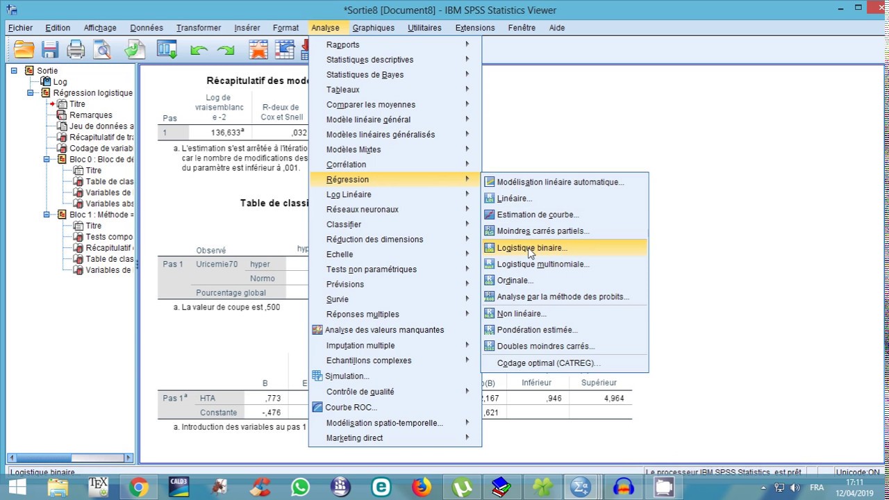comment estimer le modèle de régression logistique simple sous SPSS